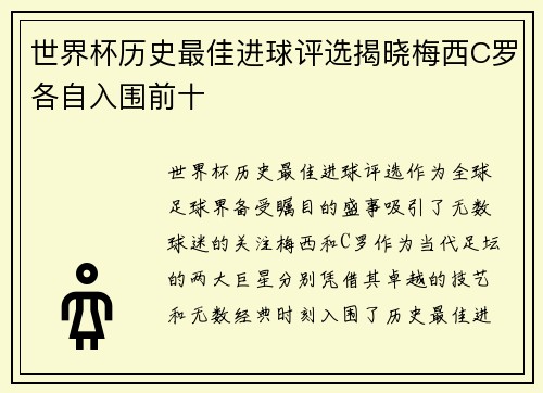 世界杯历史最佳进球评选揭晓梅西C罗各自入围前十